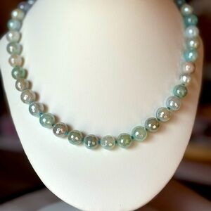 Hand crafted necklace light blue pastel agate and blue apatite stones 18 inches